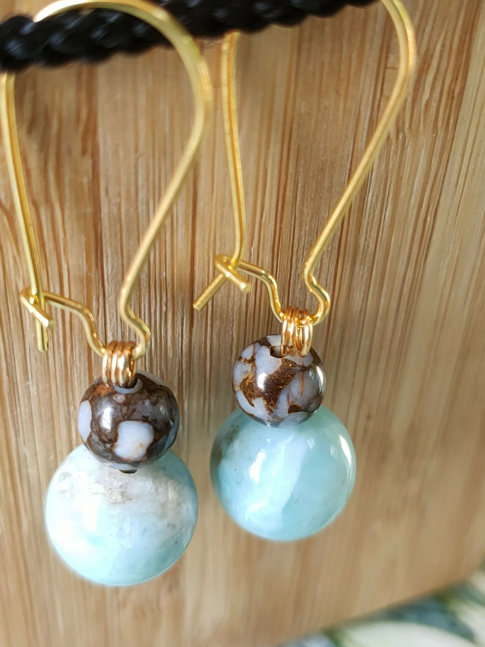 A pair of Larimar and brown opal earrings – photo 2